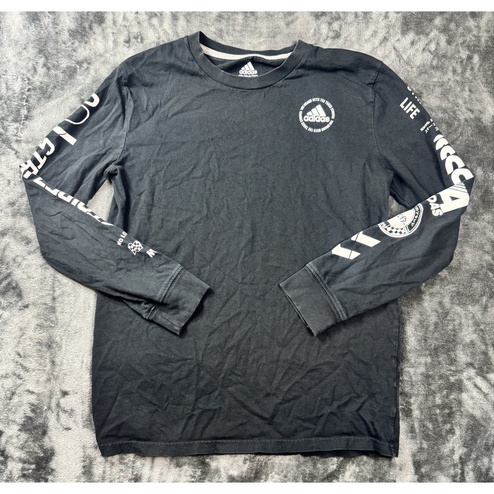 Adidas Boys Youth L 14/16 Three Stripe Life Graphic Long Sleeve Shirt Black